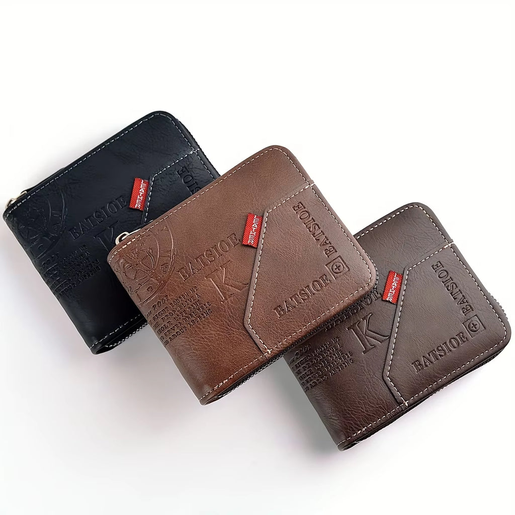 Men'S Wallet Made of PU Wax Oil Skin Purse for Men Coin Purse Short Male Card Holder Wallets Zipper around Money Coin Purse
