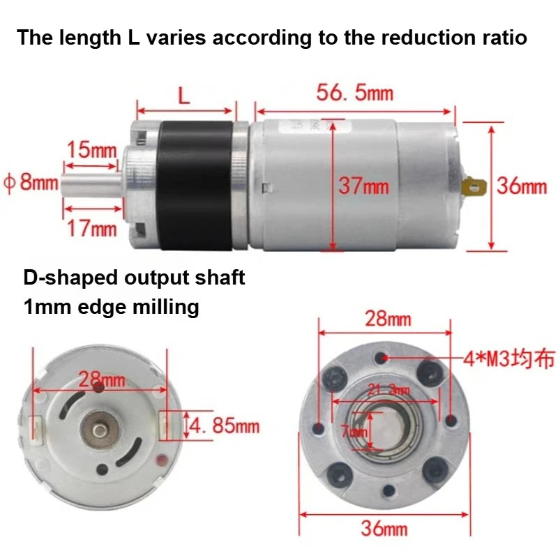 1Pc 12V 24V 15W Planetary Gear DC Reduction Motor 36MM Large Torque PGM36-555 Adjustable Speed CW CCW Small Motor