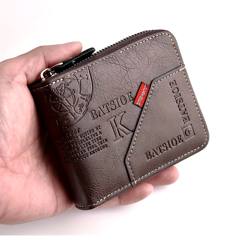 Men'S Wallet Made of PU Wax Oil Skin Purse for Men Coin Purse Short Male Card Holder Wallets Zipper around Money Coin Purse