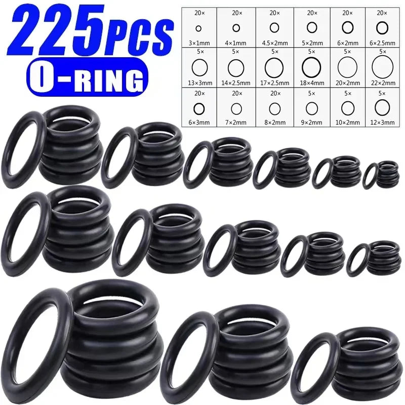 Black 225Pcs/Green 270Pcs Rubber O-Ring Gasket High Quality Car Air Conditioning System Gasket Universal Washer Assortment