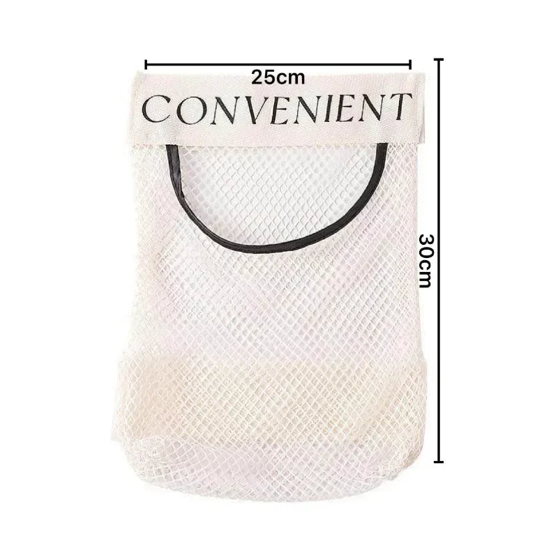 Wall Mount Mesh Storage Bag Garbage Bags Holder Plastic Shopping Bags Dispenser Sundries Bag Net Storage Grocery Bags Organizer