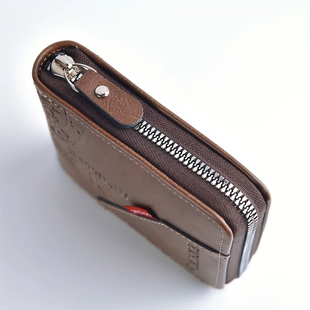 Men'S Wallet Made of PU Wax Oil Skin Purse for Men Coin Purse Short Male Card Holder Wallets Zipper around Money Coin Purse