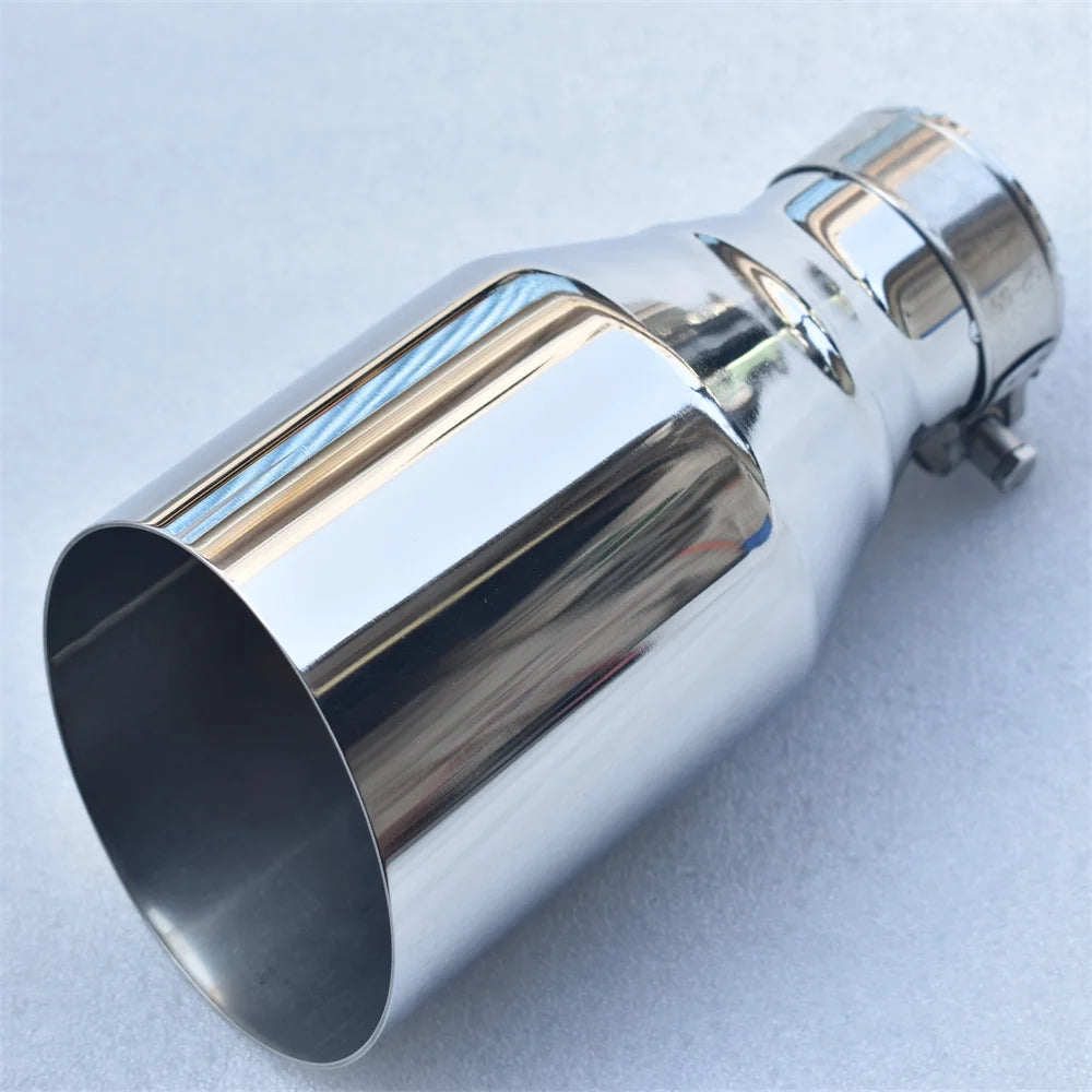 MILLTEK SPORT 304 Stainless Steel Car Muffler Glossy Silver Pointed Exhaust Nozzle Universal Angled Design for Automotive