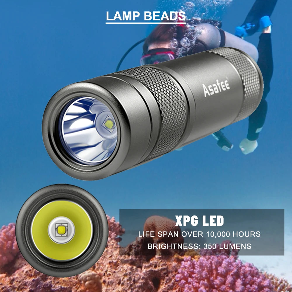 AF11 XPG LED Small Diving Flashlight Waterproof IPX8 Diving Dive Lamp Scuba Backup Diver Torch Light