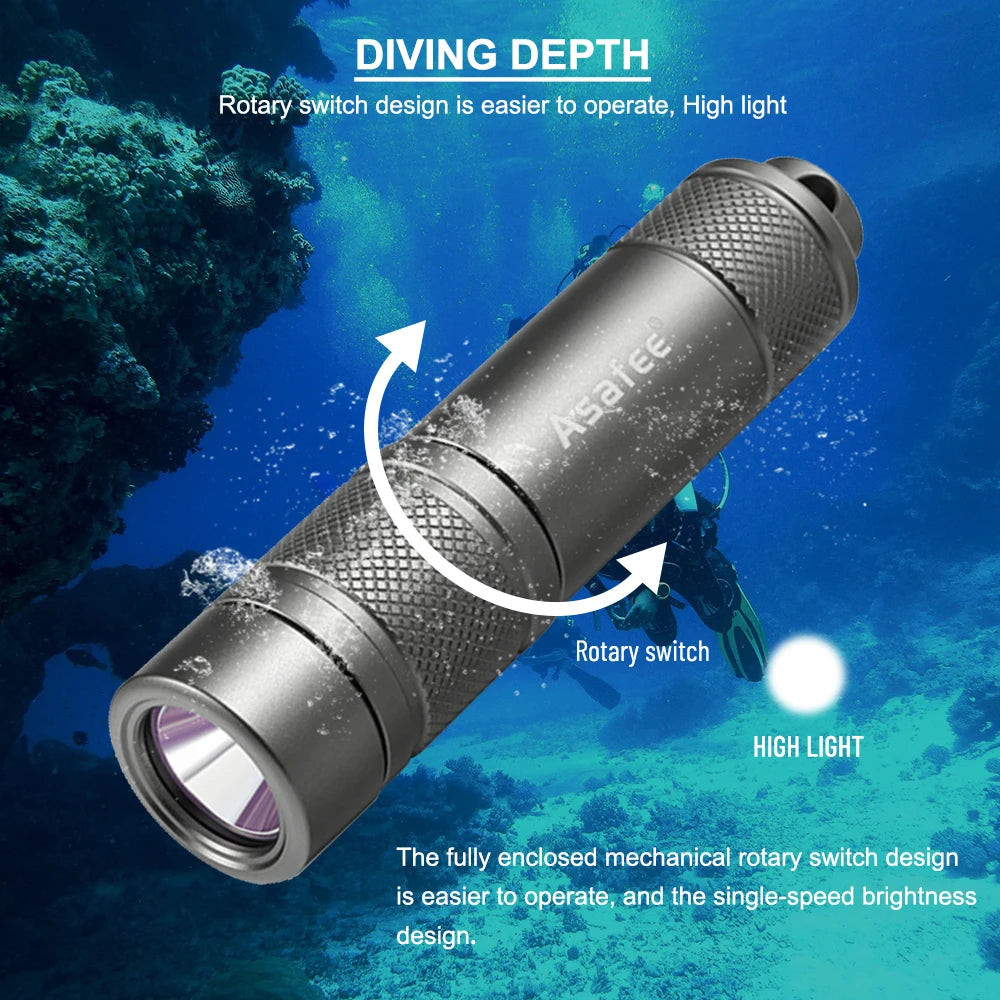 AF11 XPG LED Small Diving Flashlight Waterproof IPX8 Diving Dive Lamp Scuba Backup Diver Torch Light