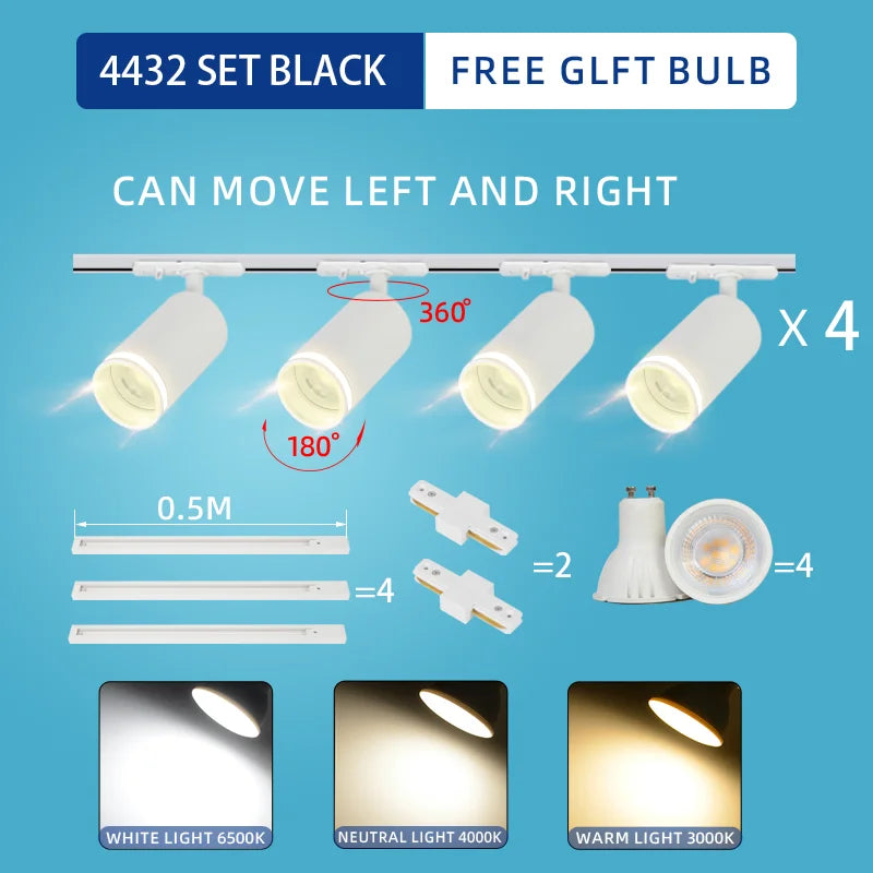 Led Track Light 85-265V COB Ceiling Track Lamp Rail Lighting System Set Rails Spot for Clothing Shop Living Room Store Home