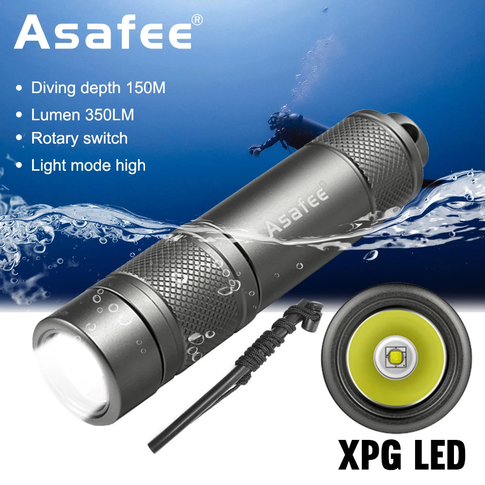 AF11 XPG LED Small Diving Flashlight Waterproof IPX8 Diving Dive Lamp Scuba Backup Diver Torch Light