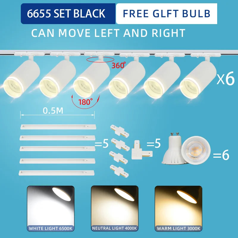 Led Track Light 85-265V COB Ceiling Track Lamp Rail Lighting System Set Rails Spot for Clothing Shop Living Room Store Home