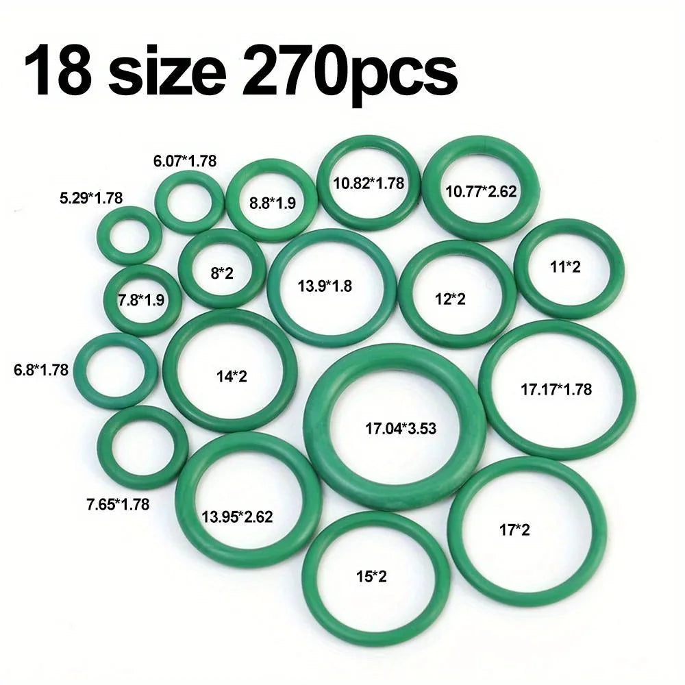 Black 225Pcs/Green 270Pcs Rubber O-Ring Gasket High Quality Car Air Conditioning System Gasket Universal Washer Assortment