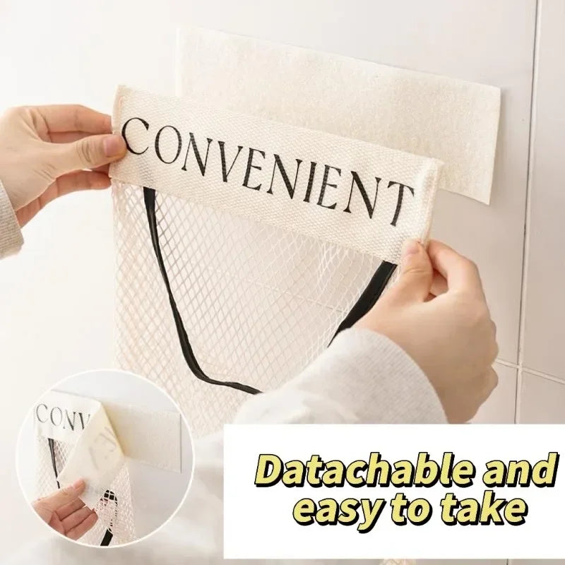 Wall Mount Mesh Storage Bag Garbage Bags Holder Plastic Shopping Bags Dispenser Sundries Bag Net Storage Grocery Bags Organizer