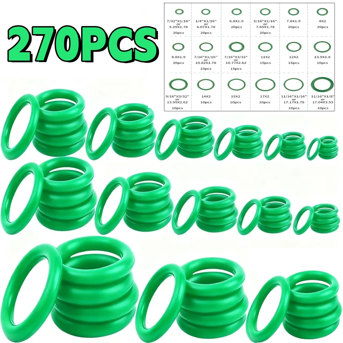 Black 225Pcs/Green 270Pcs Rubber O-Ring Gasket High Quality Car Air Conditioning System Gasket Universal Washer Assortment
